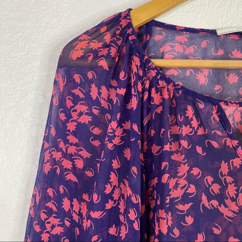 Wendy Katlen Blue Pink Floral Silk Sheer Blouse - Picture 7 of 12